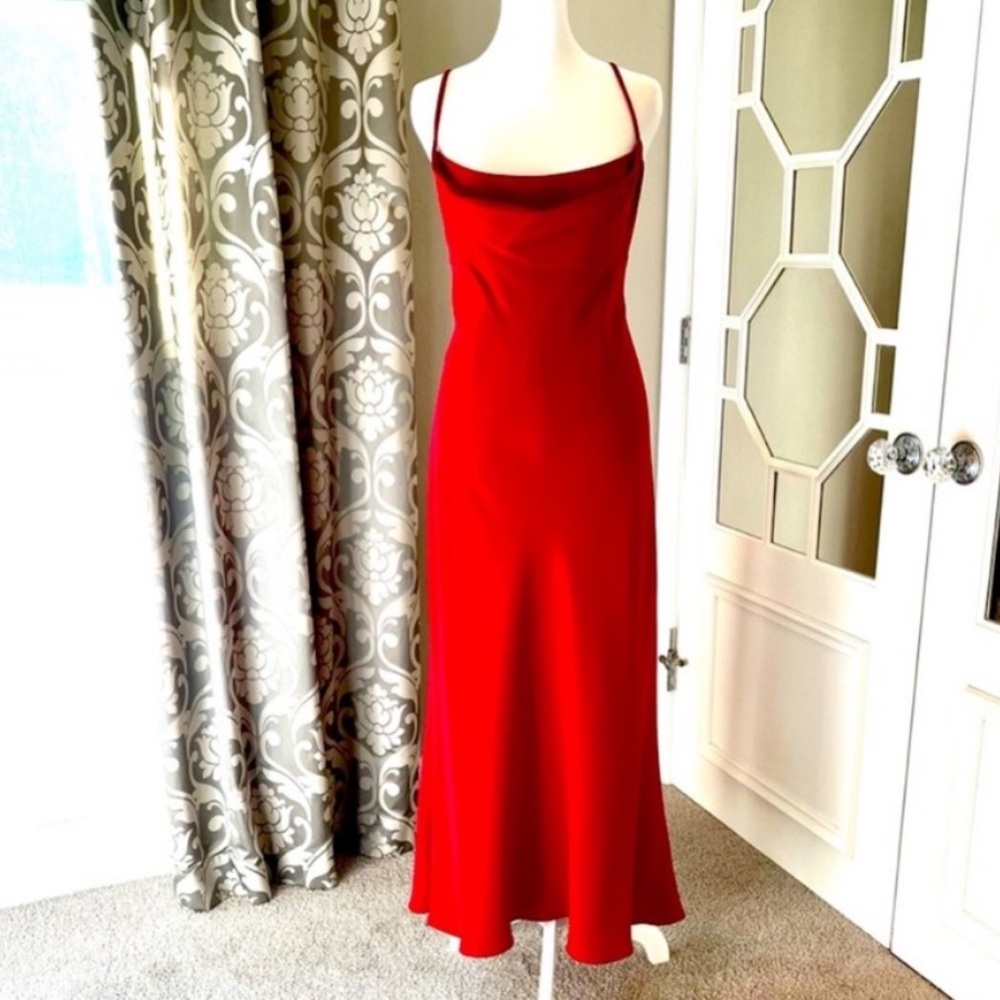 JONES NEW YORK Stunning Red Evening Silky Midi Dress - Sz 12
